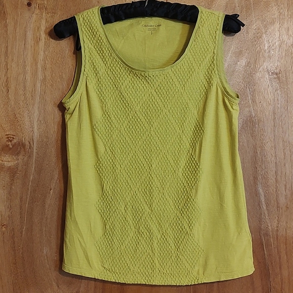 Coldwater Creek Tops - Coldwater Creek Embellished Tank Top Lime Green Woven Detail 100% Cotton Size S